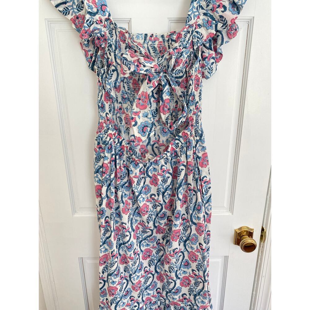 ANNA CATE Giselle Dress Blue Pink Floral Block Print Ruffle Smocked Maxi - Picture 6 of 8